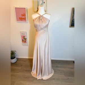 NWOT BHLDN Halter Neck Maxi Dress Gown in Champagne Size 10  / Flaw